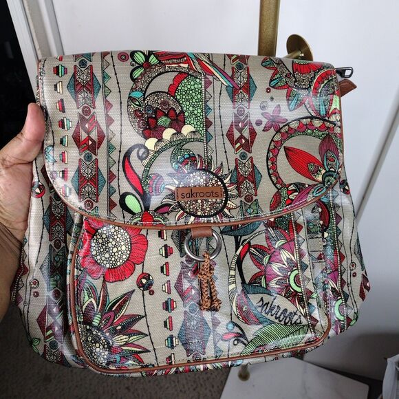 Sakroots Boho Canvas Convertible Bag Backpack Crossbody Owl Bird Floral 11x13x3 - Picture 1 of 10
